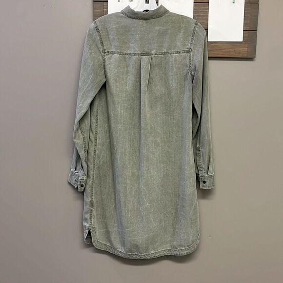 Old Navy Sage Long Sleeve 1/2 Button Down Pullover Rounded Hem Shirt Dress- Sm/T - Picture 2 of 16